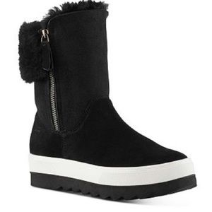 Cougar Shearling Boot Vera Waterproof Platform Chelsea Boot Black Suede